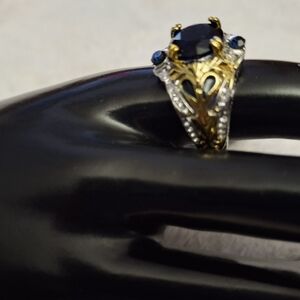 Mens Elegant Gold and Silver Blue Stoned Ring